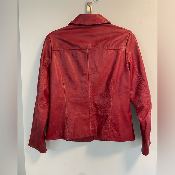 Bernardo, Petite Small, dark red leather jacket snap closure lined lightweight - Picture 3 of 9